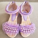 NEW Purple Pearls and Lace Floral Summer Sandal Peep Toe Sandal Size 9.5