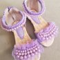 NEW Purple Pearls and Lace Floral Summer Sandal Peep Toe Sandal Size 9.5