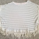 NEW Fringed Tan Striped REWIND Circle Shawl Top Ladies MEDIUM
