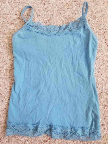Light Blue Lace Trim Cami Tank Built In Shelf Bra Girls Medium Size 10-12