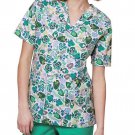 Tafford 2 Pocket Green Fish Print Scrub Top Womans Plus Size 2X
