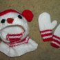 Handmade Red and White SNOWMAN Hat and Mittens Set Fits up to 12 months