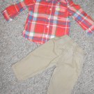 CARTER’S Orange Plaid Shirt and Tan Pants Boys Size 9 months