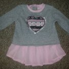 LITTLE LASS Gray and Pink Sequined Heart Tunic Top Girls Size 24 months