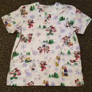 WHITE SWAN Winter Print MICKEY and MINNIE Scrub Top Ladies MEDIUM