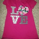 FADED GLORY Pink Tulle Trim LOVE Short Sleeved Top Girls Size 6 (#1008)