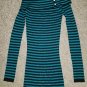 CANDIE’S Turquoise Blue and Black Ribbed Body Con Off Shoulder Dress MEDIUM