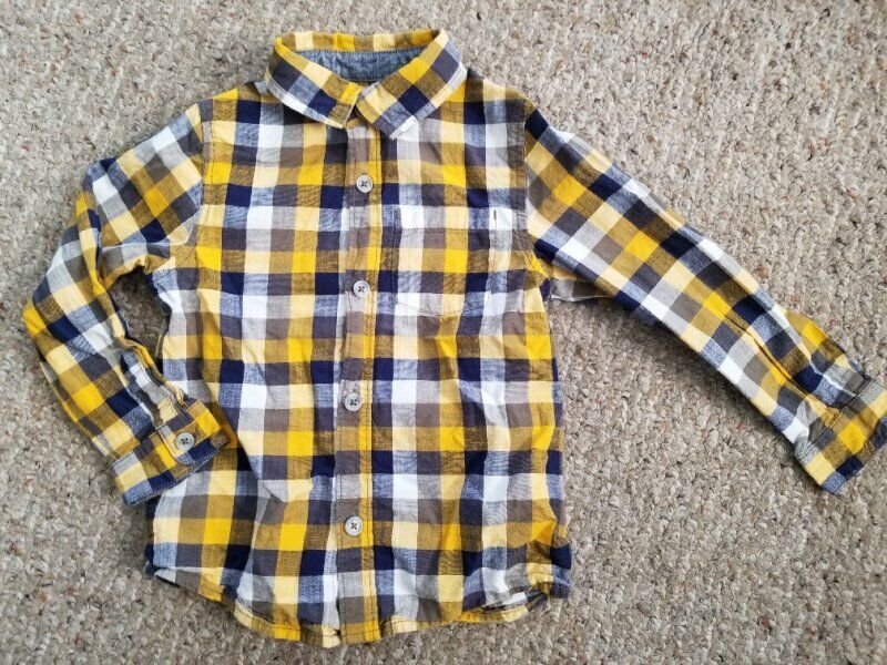 CAT & JACK Yellow Black Plaid Long Sleeved Button Front Shirt Boys Size 4T
