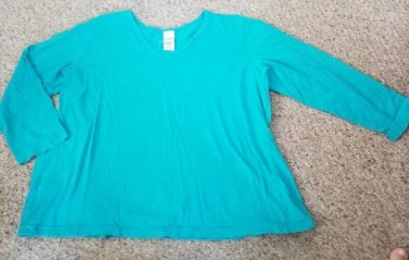 ROAMAN&acirc;��S Turquoise Blue V Neck Long Sleeved Top Plus Size 1X