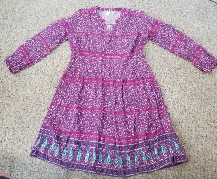 OLD NAVY Purple Print BOHO Long Sleeved Dress Ladies MEDIUM