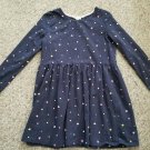 H&M Navy Blue Hearts and Polka Dot Long Sleeved Dress Girls Size 4-6