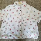 LOVE NOTE White Flamingo Print Short Sleeved Button Front Shirt Girls L Size 10