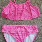 JOE BOXER Pink Print Ruffled Top Bikini Bathing Suit Girls Size 12