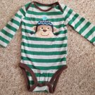 CARTER’S Green and Gray Striped Monkey Bodysuit Boys Size 3-6 months