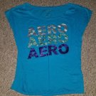 AEROPOSTALE Blue Short Sleeved Sparkly AERO Top Ladies Juniors Large Size 10-12