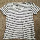 HOLLISTER Black and White Striped Short V Neck Sleeved Top Ladies XSmall