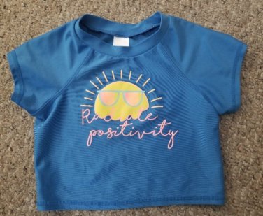 CAT & JACK Blue Radiate Positivity Rash Guard Top Girls Size 6 6X