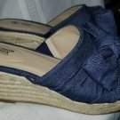Avon CUSHION WALK Denim Straw Wedge Bow Trim Sandals Ladies Size 8