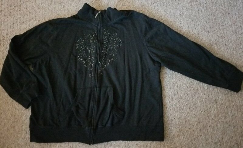 THREE HEARTS Beaded Black Zip Front Jacket Womans Plus Size 2X