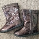 STRIDE RITE Brown Patent Leather Floral Embroidered Boots Toddler Girls Size 5.5