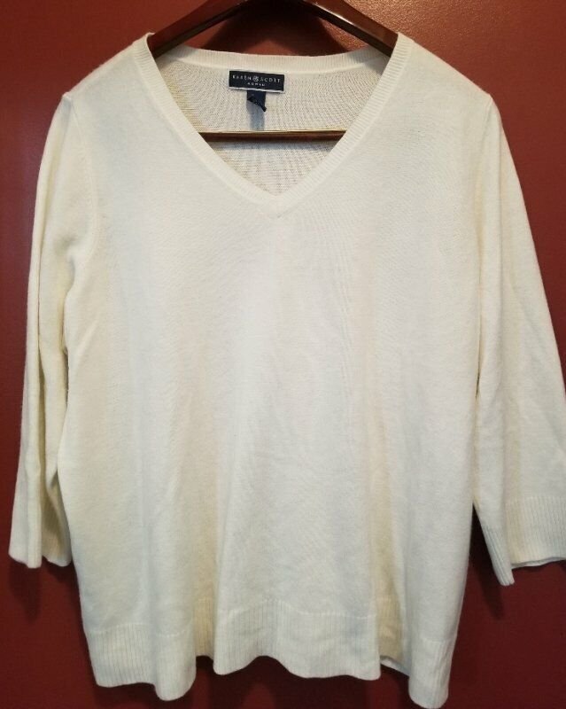 KAREN SCOTT White Knit V Neck Sweater Ladies Plus Size 2X