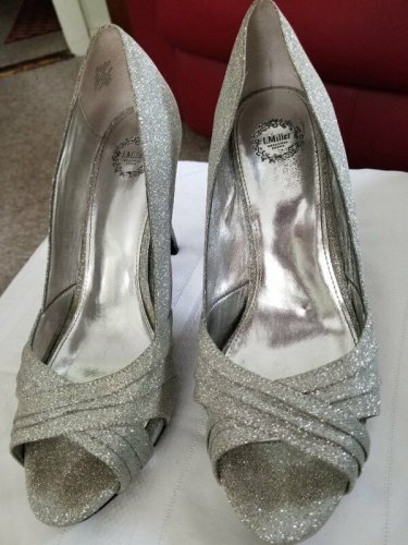 I. MILLER Sparkly Silver Stiletto Peep Toe Pump Ladies Size 10