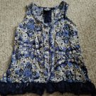 ANGIE Blue Floral Print Eyelet and Lace Trim Sleeveless Top Ladies M
