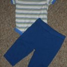 FADED GLORY Blue Striped Bodysuit and pant Set Boys Size 3-6 months