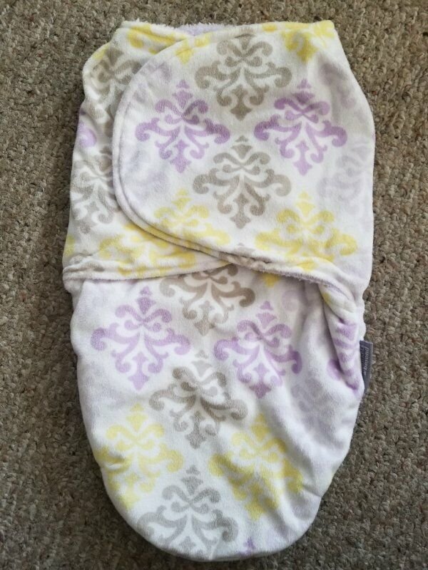 BLANKETS & BEYOND Soft Plush Swaddle Purple Print Girls Newborn