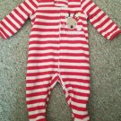 ABSORBA Red and White Striped Reindeer MY FIRST CHRISTMAS Fleece Sleeper 0-6 mo