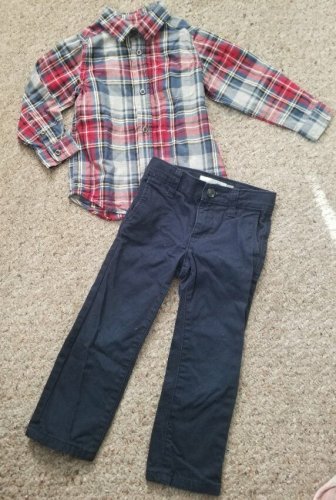 THE CHILDRENâ��S PLACE Plaid Shirt OLD NAVY Navy Blue Chinos Boys Size 3T
