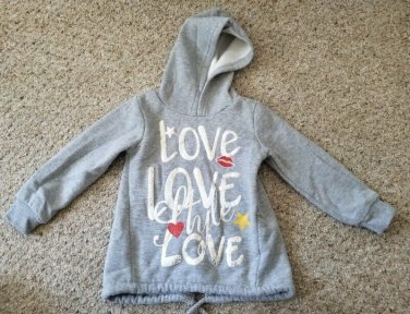 SMILE YES Fleece Lined Gray Hooded LOVE STYLE Pullover Girls Size 4