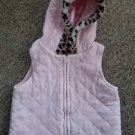 KIDS HEADQUARTERS Pink Quilted Velour Vest Faux Fur Trim Hood Girls Size 3T