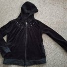 CIRCO Black Velour Hooded Zip Front Jacket Rhinestone Accents Girls Size 7-8