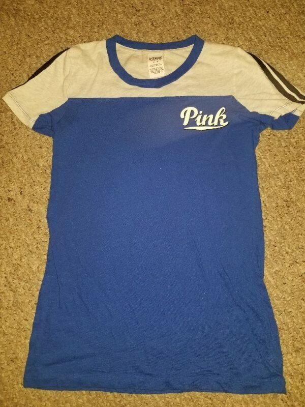 PINK Blue and Light Gray Short Sleeved Top Juniors MEDIUM