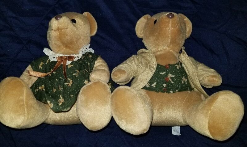 STUFFINS Boy and Girls Stuffed Bears Dressed in Green Bow Print Clothing 9&acirc;�� tall