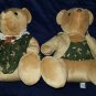 STUFFINS Boy and Girls Stuffed Bears Dressed in Green Bow Print Clothing 9” tall