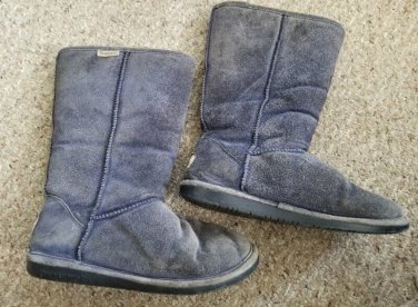 BEARPAW Blue Gray Emma Tall Suede Sherpa Lined Boots Ladies Size 10