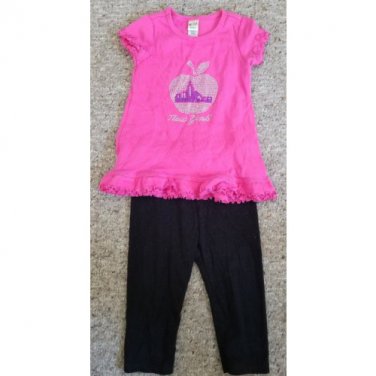 KAVIO Pink NEW YORK Beaded Top Black Leggings Set Girls 18 months