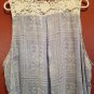 THREE HEARTS Semi Sheer Blue Print Lace Trim Sleeveless Tunic Top Ladies 3X