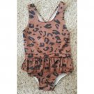Brown Animal Print One Piece Skirted Bathing Suit Girls 100 Size 4