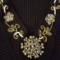 WD NY Black Beaded V Neck Ribbed Long Sleeved Silk Top Ladies SMALL