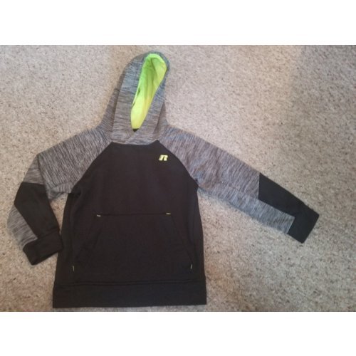 RUSSELL Black and Gray Fleece Lined Hooded Pullover Boys Size 6-7