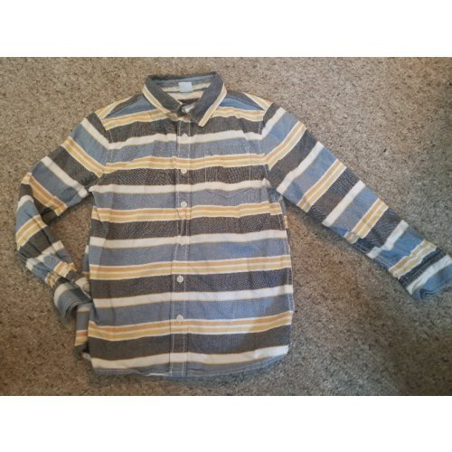 GYMBOREE Gray and Blue Striped Button Front Shirt Boys Size 7-8