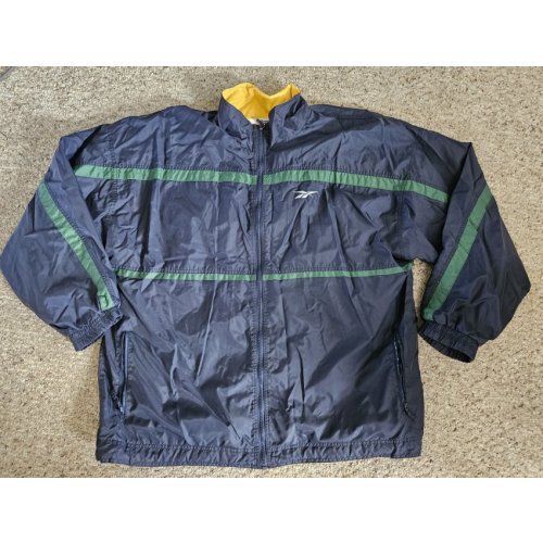 REEBOK Navy Blue Flannel Lined Full Zip Windbreaker Jacket Mens XL