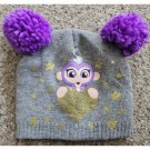NEW Gray and Purple Hat with Pom Poms JUSTICE Fits Girls Size 4-6X