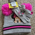 NWT Gray and Pink MINNIE MOUSE Hat and Gloves Fits Girls Size 4-6X