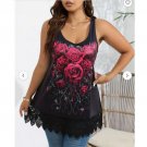 NEW Black Rose Print Lace Trim Tank Top Ladies Plus Size 4X 26W 28W