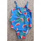 OLD NAVY Blue Watermelon Print Ruffled Front One Piece Bathing Suit Girls 3T