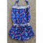 LIMITED TOO Blue Print Crochet Lace Trim Short Romper Jumpsuit Size 4